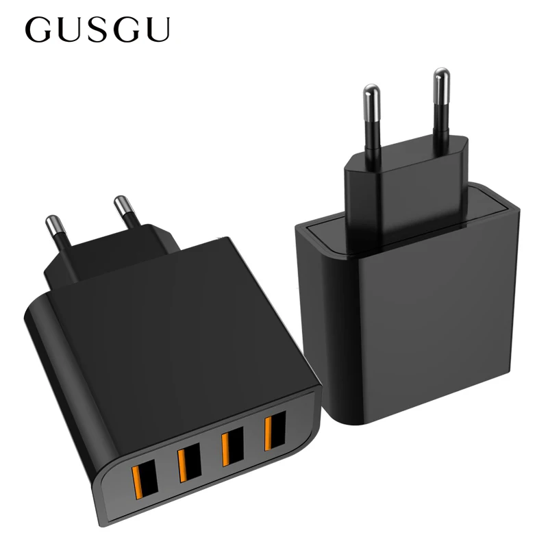 

GUSGU 4-Port Universal Wall USB Charger Adapter Mobile Phone Charge 5V/3A Fast Charging for Apple iPhone 8 7 iPad Samsung