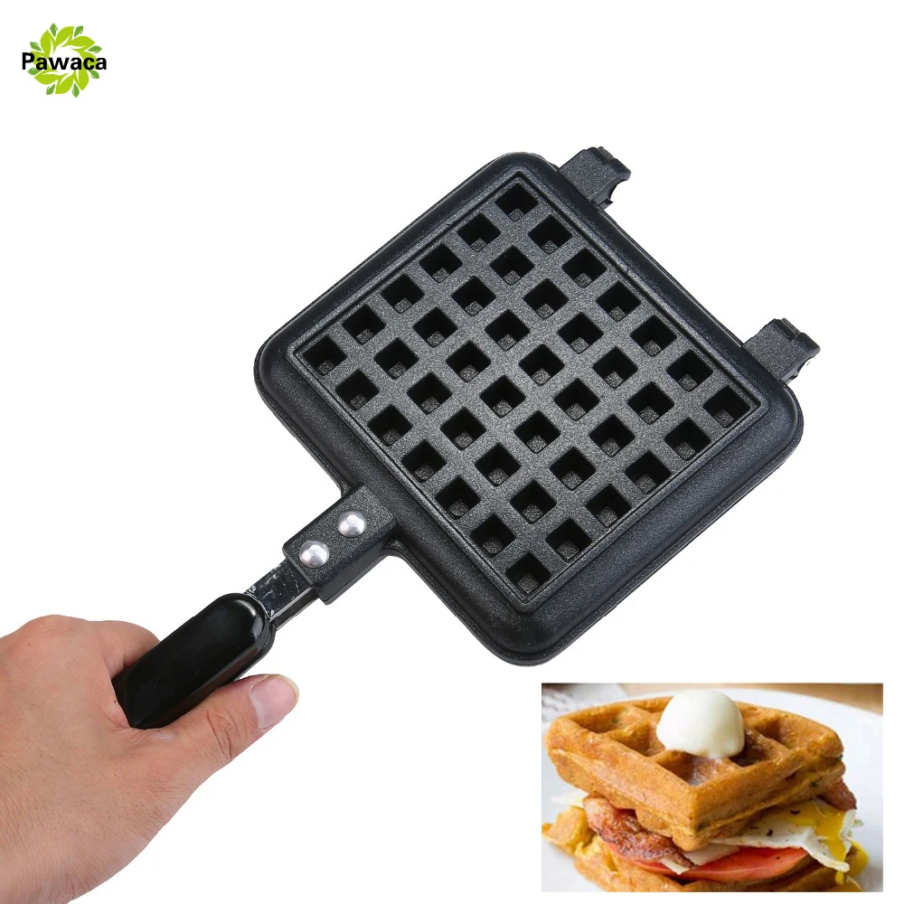 Hot verkoop Wafel Grill Snack Maker Cake Bakken Pan Aluminium Wafel Anti-aanbak Dubbelzijdig Iron Druk Pan met Handgrepen