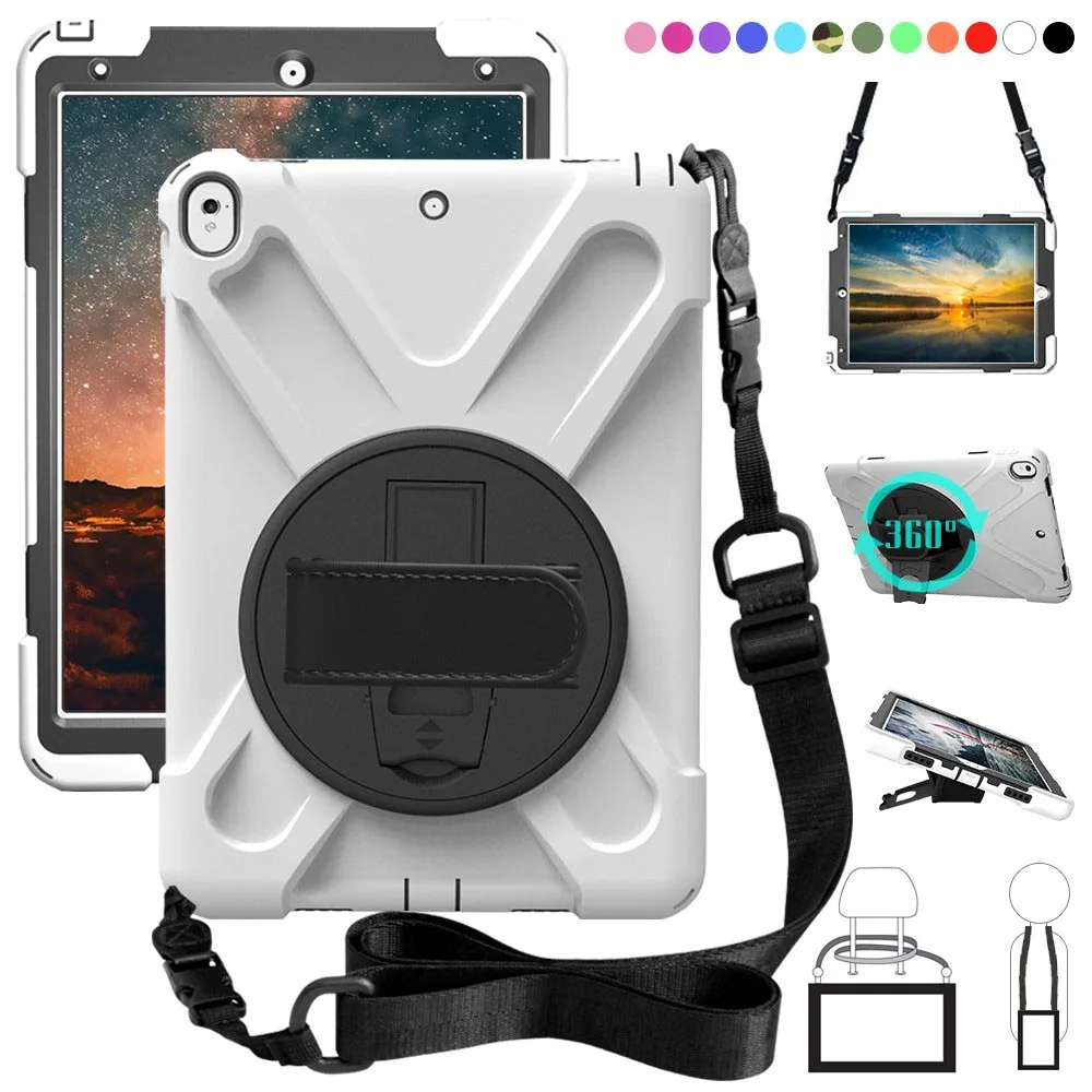 Kids Shockproof Case for iPad Air 3 Pro 10.5 Coque Three Layer Shockproof Rugged Case 360 Degree Hand Shoulder Strap Cover - Цвет: white