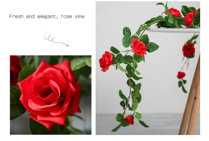 yumai 175см 12 голов розы цветы искусственные виноградные лозы висячие украшения гирлянды