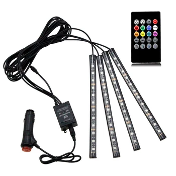 

4 Pieces Waterproof LED Remote Control Car Interior Decorative Floor Atmosphere Strip Lamp Light Multi-color Voice/Music Control