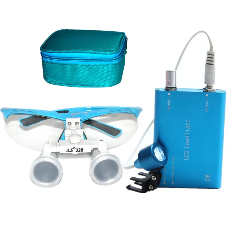 

Good Quality Blue magnifying glass 3.5X320 Medical Surgical loupes Dental Loupes medical loupes head loupes with LED light