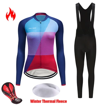 

Cycling jersey 2020 pro team women winter thermal fleece bicycle clothing kit sportswear female suit trekking bike clothes set