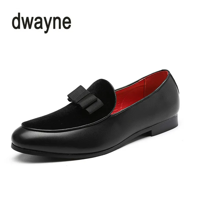 2018 Hot Gentlemen Bowknot Wedding Dress Male Flats Casual Slip on Shoes Black Patent Leather Red Suede Loafers Men Formal Shoes