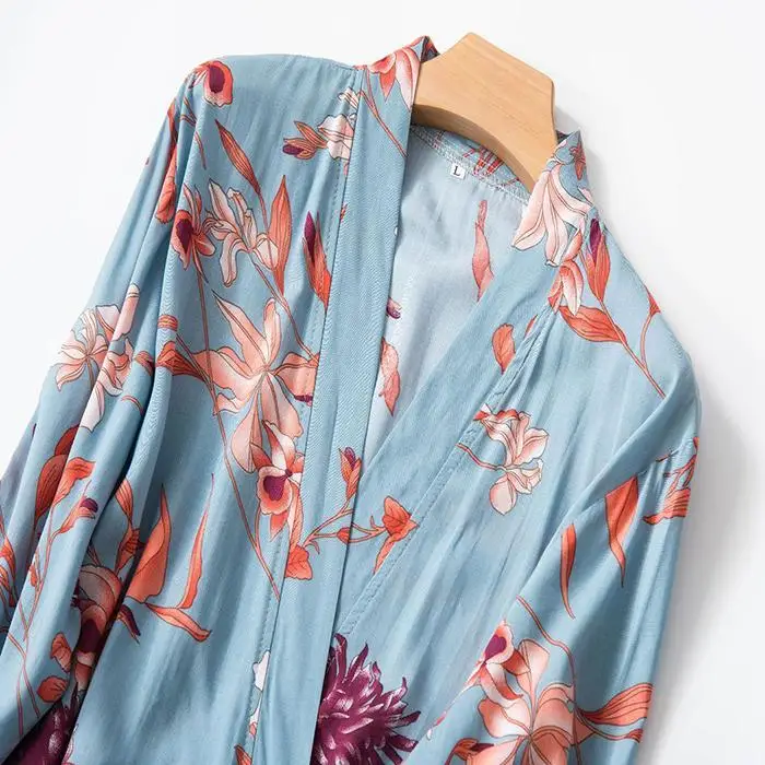 Ekouaer 3 шт. комплект пижамы для женщин шелковый атлас летние пижамы мягкие с длинным рукавом Цветочные Свободные пижамы кимоно домашний халат наборы
