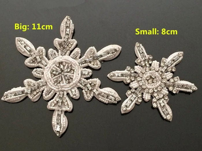 

High-end Handmade Snowflake Rhinestone Motif on Beaded Patch Badage Children Women Clothes Bride Wedding Dress Accessories