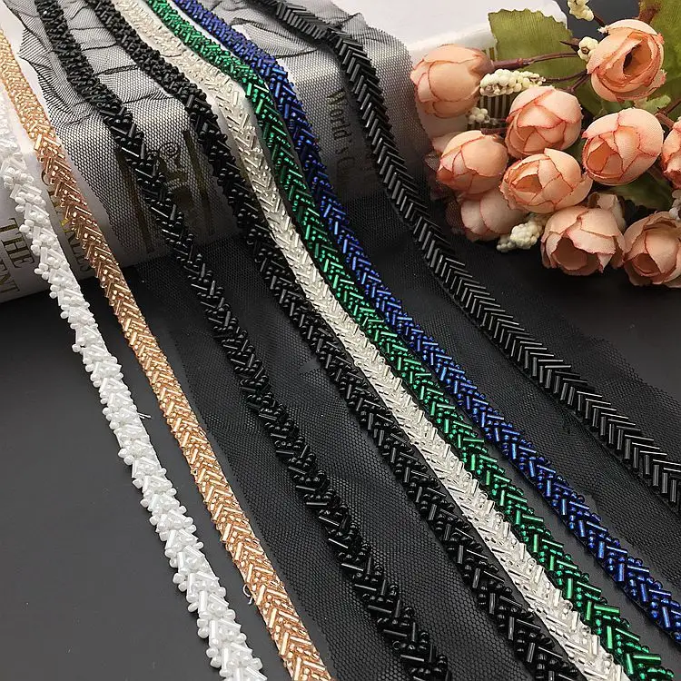 

2yard handmade pearl Fringe Rhinestone Beaded lace Trim for dress Decorative Trimming Fabric appliques DIY Sewing Accessories