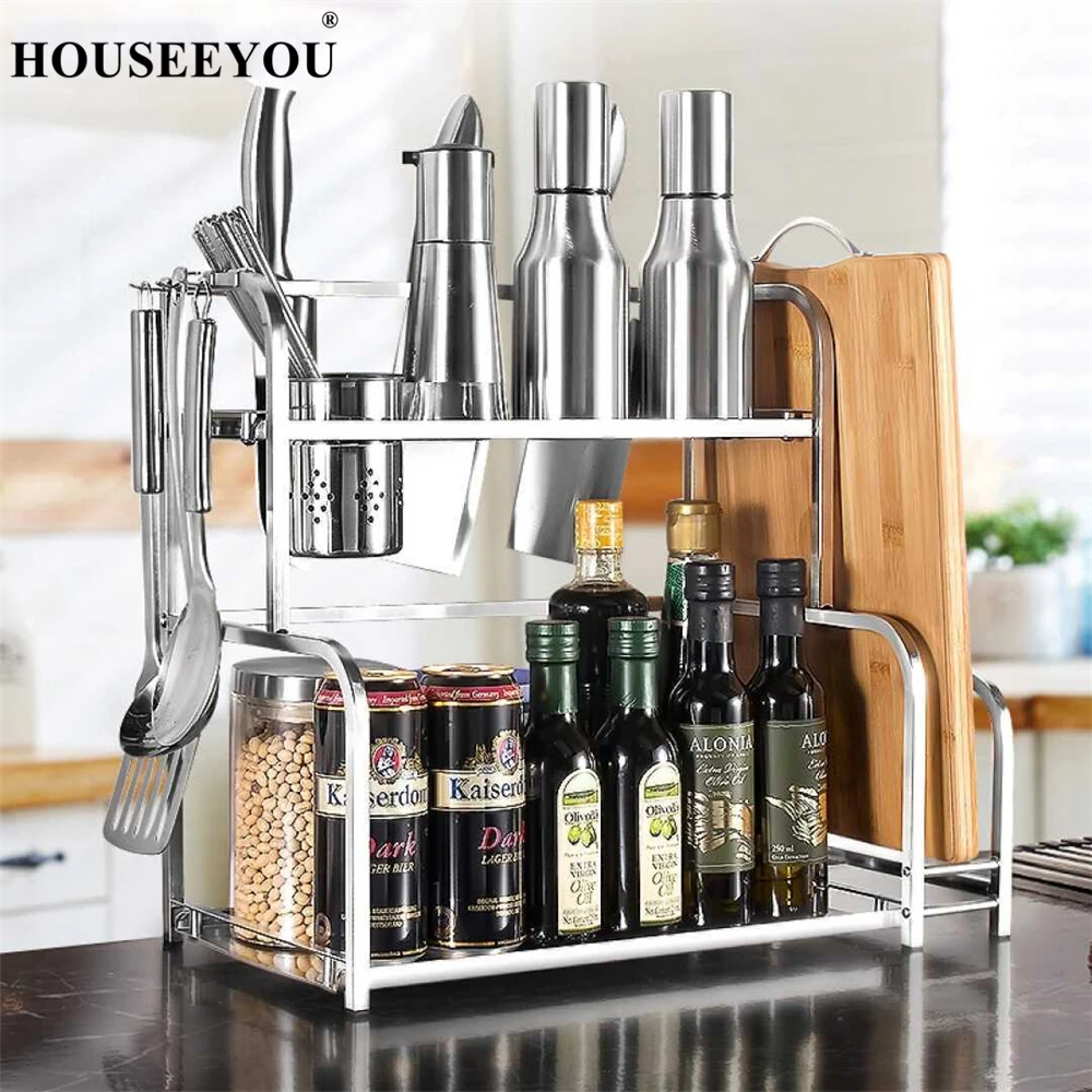 

Stainless Steel Desktop Floor Type Kitchen Utensil Storage Rack Stand Shelf Organizer Condiment Knife Chopping Board Holder Rest