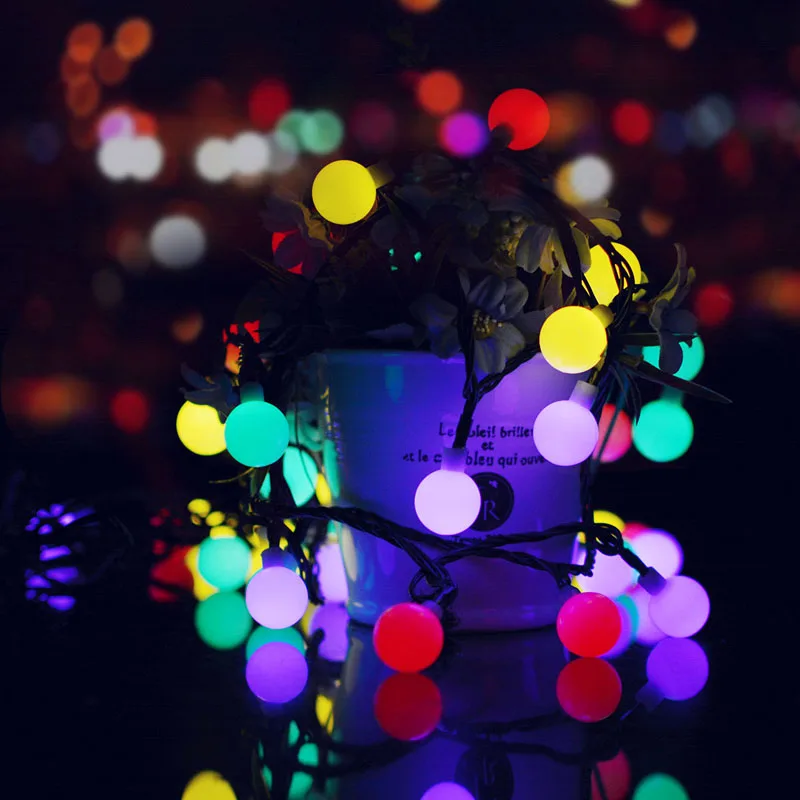 Solar Small white ball string lights (5)