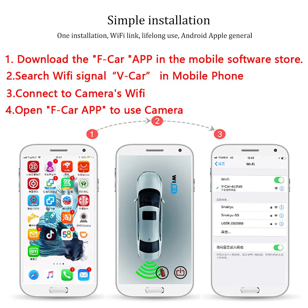 Дешево Podofo, Беспроводная Автомобильная камера заднего вида, WIFI, камера заднего вида, видеорегистратор HD, ночное видение, мини корпус, тахограф для ...