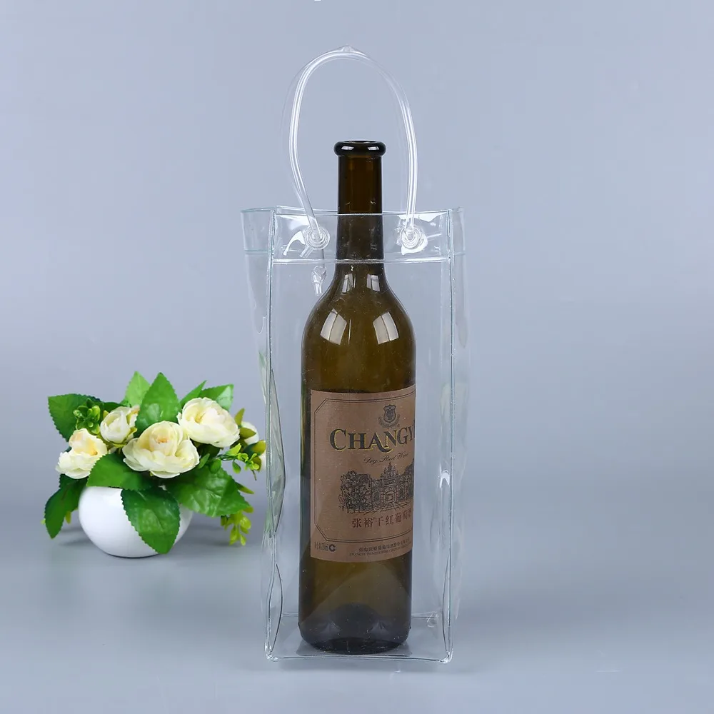 10pcs plastic gift bags wine bottle packaging pvc gift bag with handles