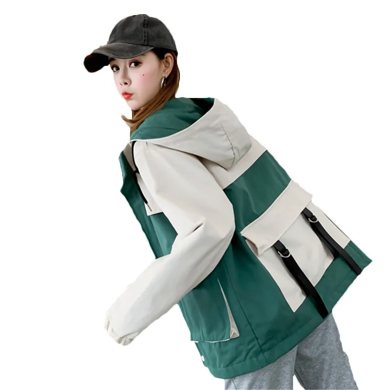 

2019 New Spring Autumn Jackets Women's Korean Loose Tooling Harajuku BF Short Hooded Coat Girls Outerwear XA31