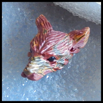 

Carved Multi-color Picasso Jasper Wolf Head Pendant,Semiprecious pendant jewelry,36x23x13mm,11.0g
