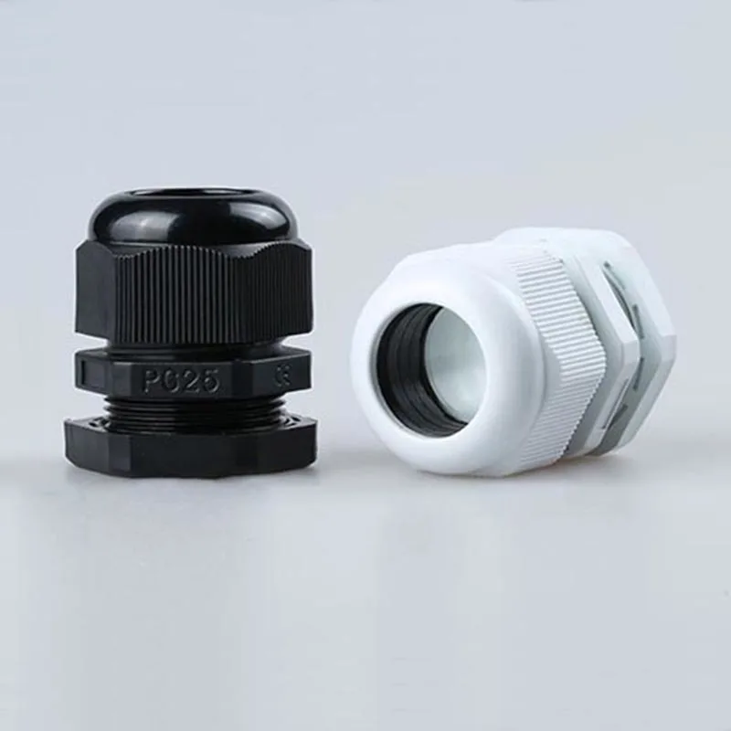 

Waterproof nylon plastic cable connector Hot Sale PG25 Black Or White Plastic Connector Waterproof Cable Glands Ip68 16-21mm