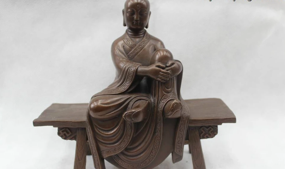 

8"Tibet Pure Bronze Copper Buddhism fast arhat monk Buddha Sit stool Statue