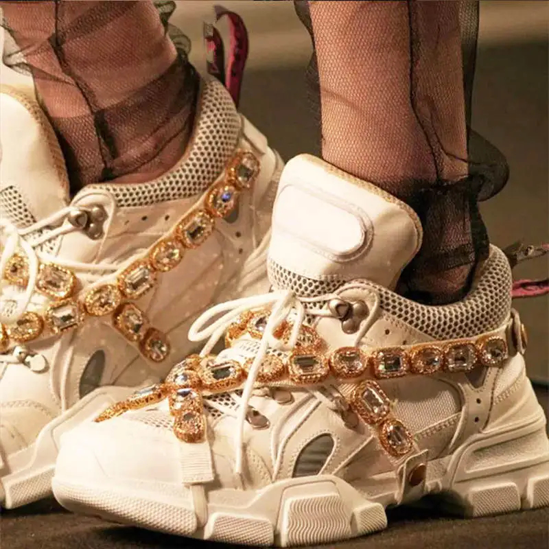 En Appartements Sneakers as Pic Top Métal Low Femmes Cristal Chaussures Cuir Marque As Chaîne Pic Rétro Élégant Coloré Embelli gdqw8g