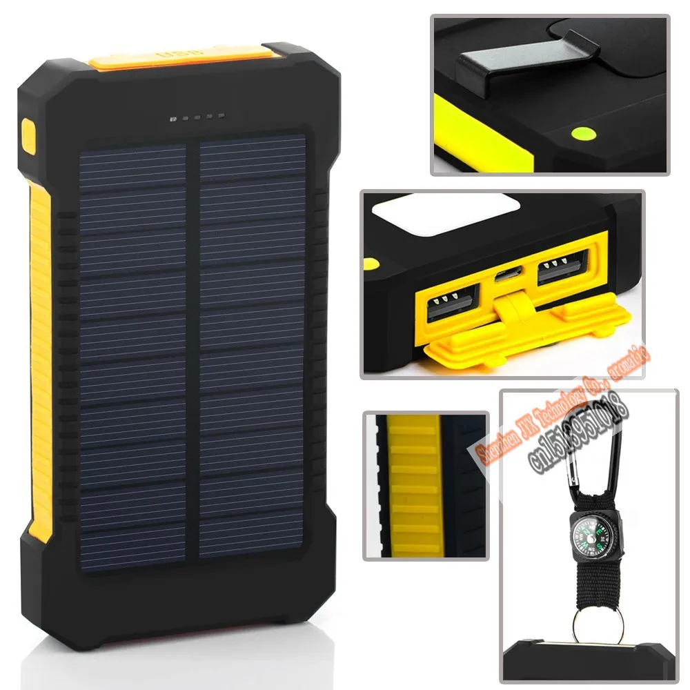  NEW arrival 12000mAh Dual USB Waterproof Solar power bank Shockproof Solar Battery Charger Power energy sun external battery 