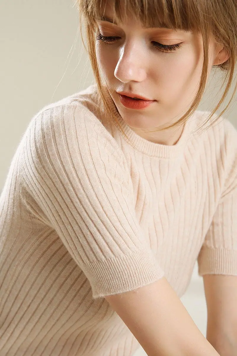 2019 Summer Cashmere Wool Sweater Spring Autumn Women Solid Short Sleeve O-neck Pullovers Jumper Knitted Sweaters 2019 Summer Cashmere Wool Sweater Spring Autumn Women Solid Short Sleeve O-neck Pullovers Jumper Knitted Sweaters