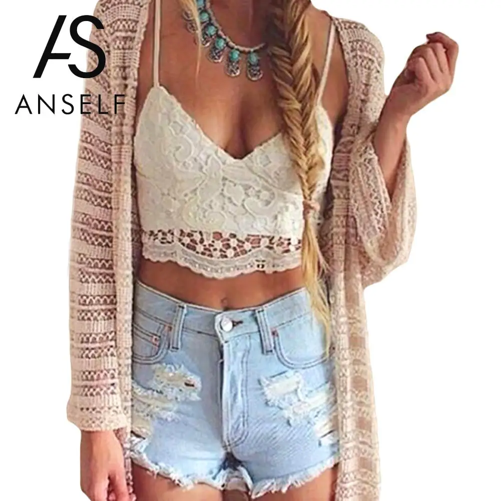 

Anself New Sexy Women Crop Top Crochet Lace Deep V Neck Spaghetti Strap Bra Top Backless Tank Camisole Bralette Tops Black/White