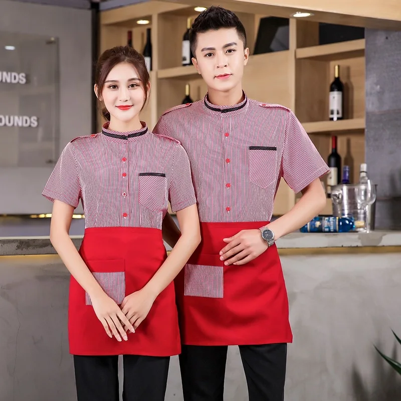  Restaurant Hot Pot Fast Food Waiter's Workwear Short Sleeve Waiter Uniforms Summer Unisex Cooking C - 33028226340