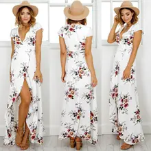 Floral Print Dress Ladies Fashion Short Sleeve Casual Dresses Women Summer Clothes Women’s Summer Boho Long Maxi Dress