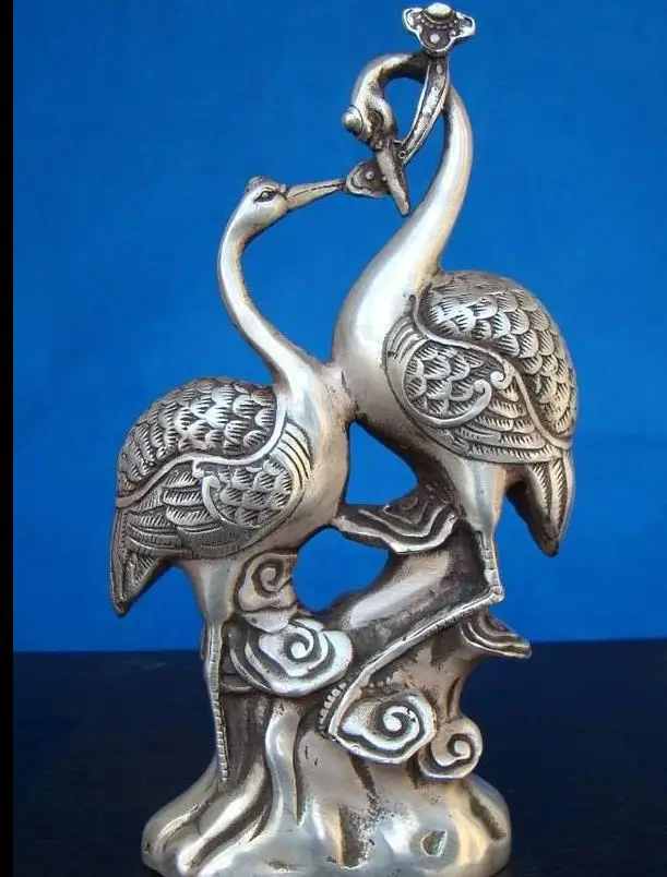 

67111611+++Antique Collectible Handmade Statue silver Crane a pair Art Deco