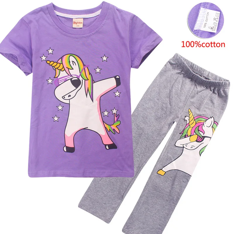 Детская Пижама с единорогом летняя одежда для сна девочек Harajuku Jojo Siwa|Комплекты