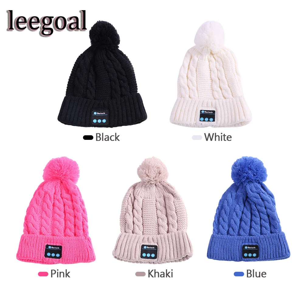 

Wireless Bluetooth Winter Cotton Knitted Woman Outdoor Sports Music Hat with Ball Knit Cap Call Music Bluetooth Headset