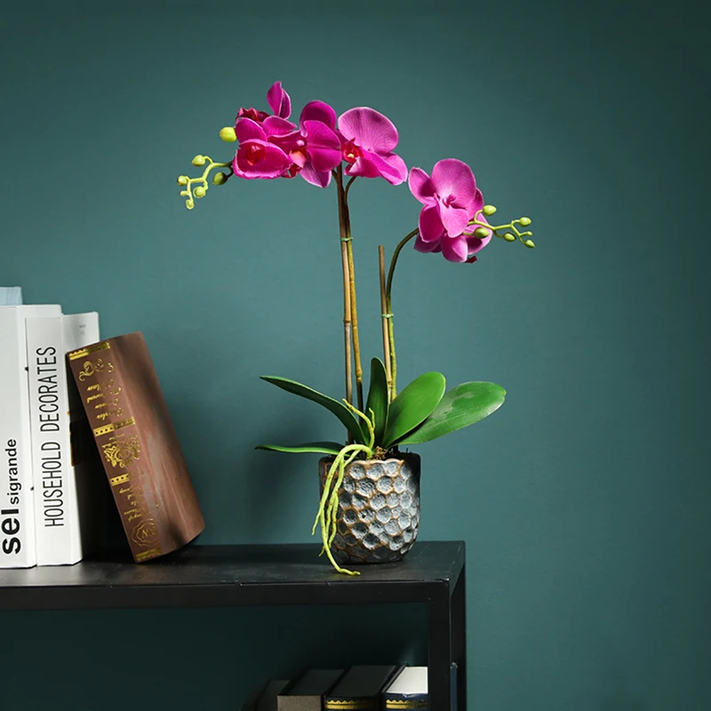 Большой искусственный танцующий цветок орхидеи с горшками для домашнего декора отеля искусственный фаленопсис Горшечное растение бонсай высокое качество