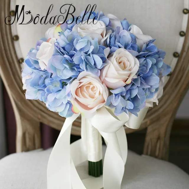 Modabelle handgemachte rosen hochzeit buket k nstliche blumen hortensien blau brautstrau brautjungfer mit blumen 2017