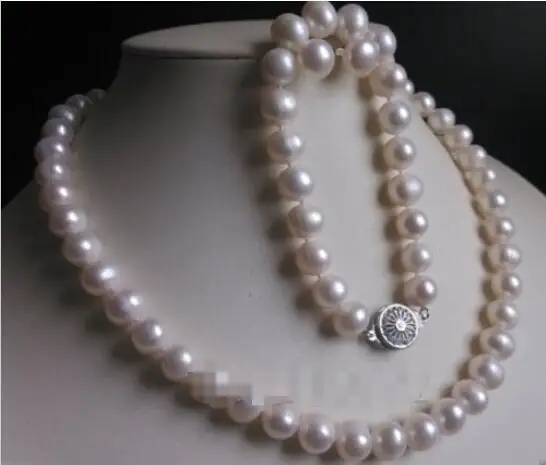 

Hot sale new Style >>>>New 9-10MM White Freshwater Cultured Pearl Necklace Bracelet Earrings Set