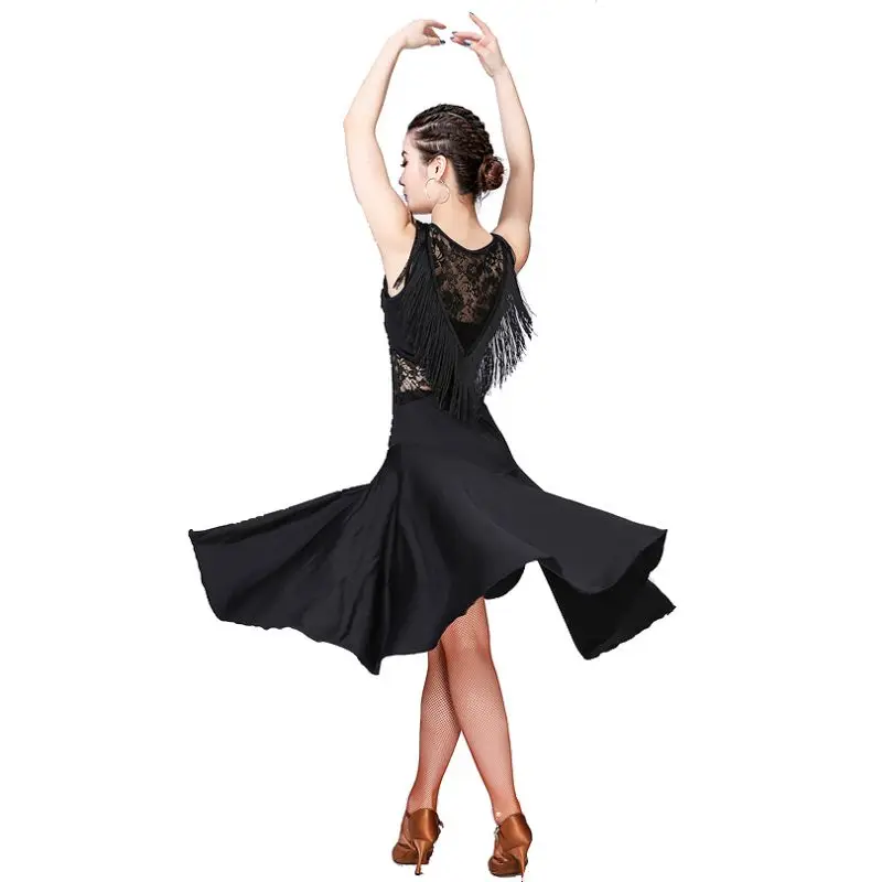 Женская танцевальная одежда Кружева Перспектива с коротким рукавом рубашка+ отделанный бахромой латинский танцевальная юбка представление упражнения одежда из двух частей