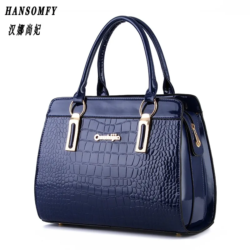 

100% Genuine leather Women handbag 2018 New Bright lacquered stone fashion style European style atmosphere shoulder