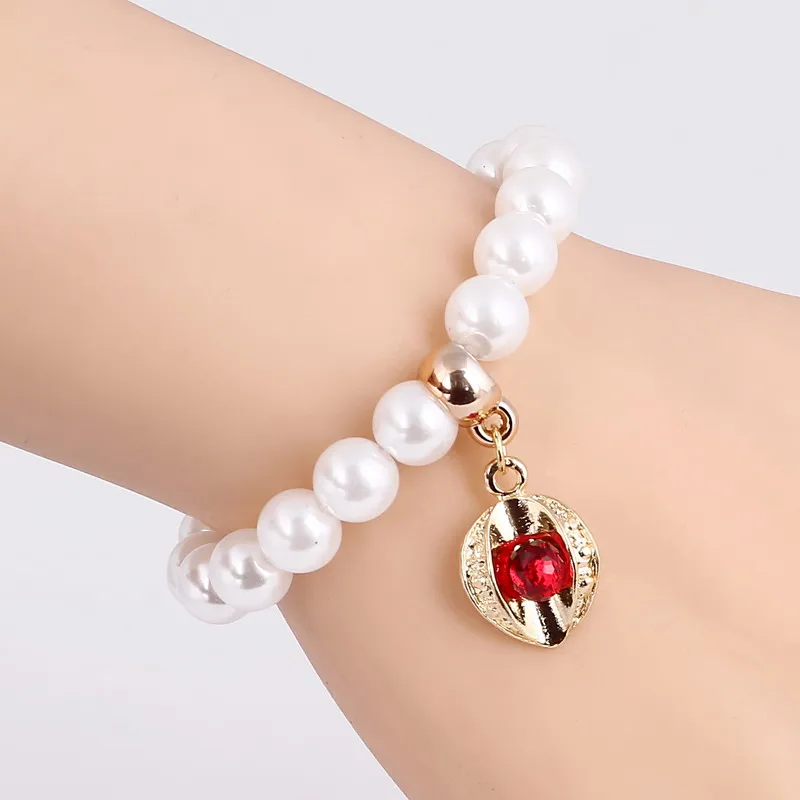 

Wholesale Women Bracelets Simulated-pearl Chain Alloy Red Crystal Pendants Stretchy Charm Bracelets & Bangles For Girls
