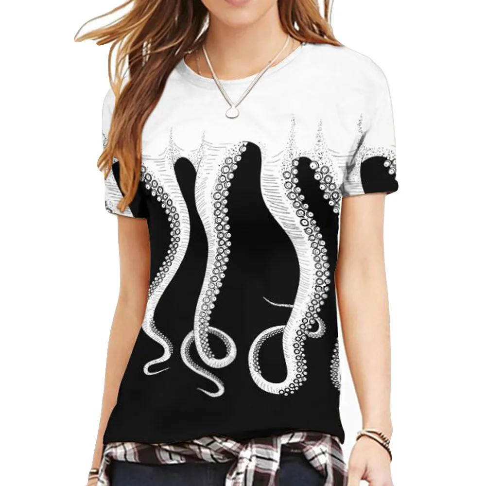 

Zerotime #401 2019 new fashion Women Plus Size Octopus Printing Tees Shirt Short Sleeve T-Shirt gifts Tops slim Free Shipping