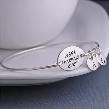 

Mother's Day Gift for Mema, Personalized Best Mema Ever Bracelet, Initial Bangle Bracelet for Mema Gift from Grandkids YP3782