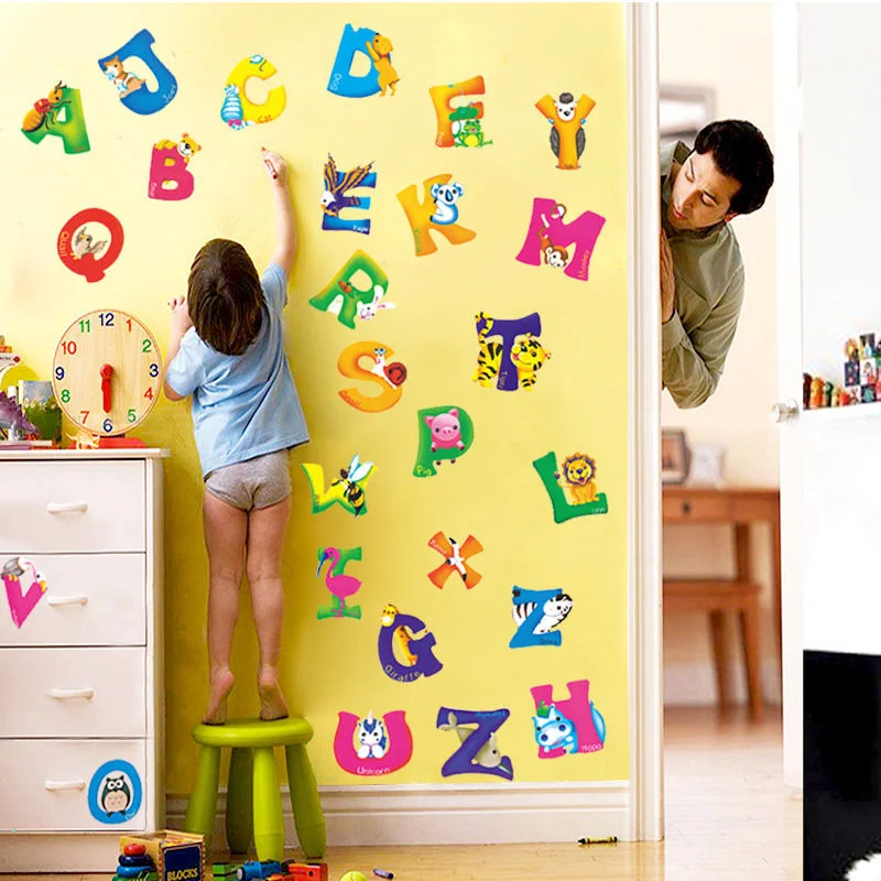 Animal ABC Stickers English Weather Wall Removable Kids Self-adhesive  Alphabet Decal Classroom Decor for children's - AliExpress