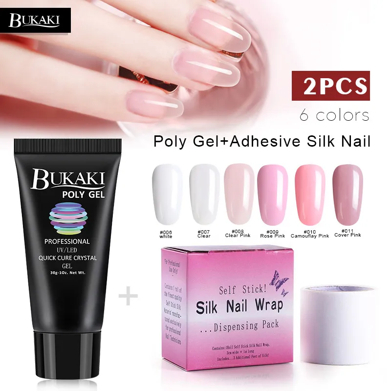 

BUKAKI 30g Polygel Nail Acrylic Poly Gel+Fiberglass Silk Wrap Self Adhesive Kits Strong Protect Reinforce Extension Sticker Set