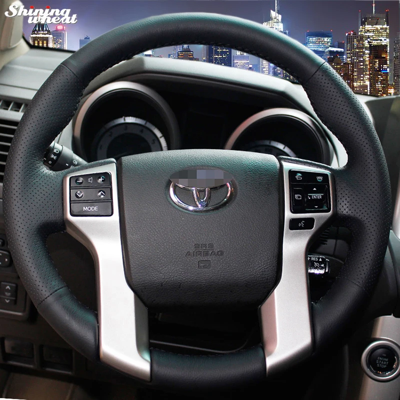 Shining wheat Hand stitched Black Leather Steering Wheel Cover for