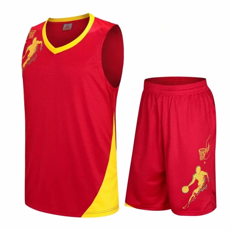 Баскетбольная одежда набор Мужские баскетбольные баскетбольная футболка Джерси одежда взрослый абзац Тренировочный Костюм Под заказ имя номер - Цвет: Красный