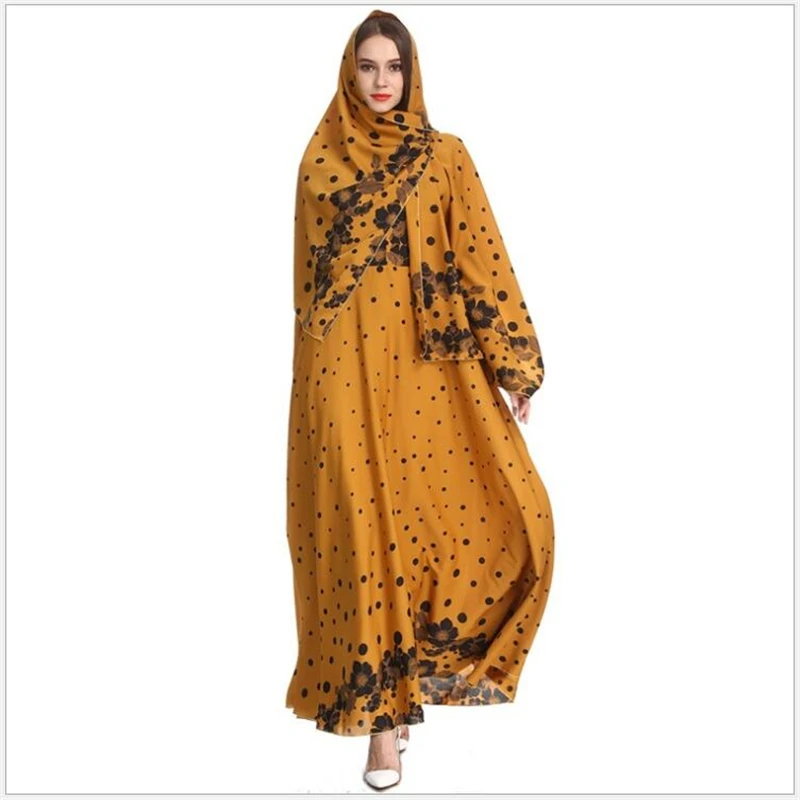

2019 Women Muslim Dress Printed Long Sleeve Dresses Malaysia Islamic Abaya Fashion Muslim Maxi Long Dress R059