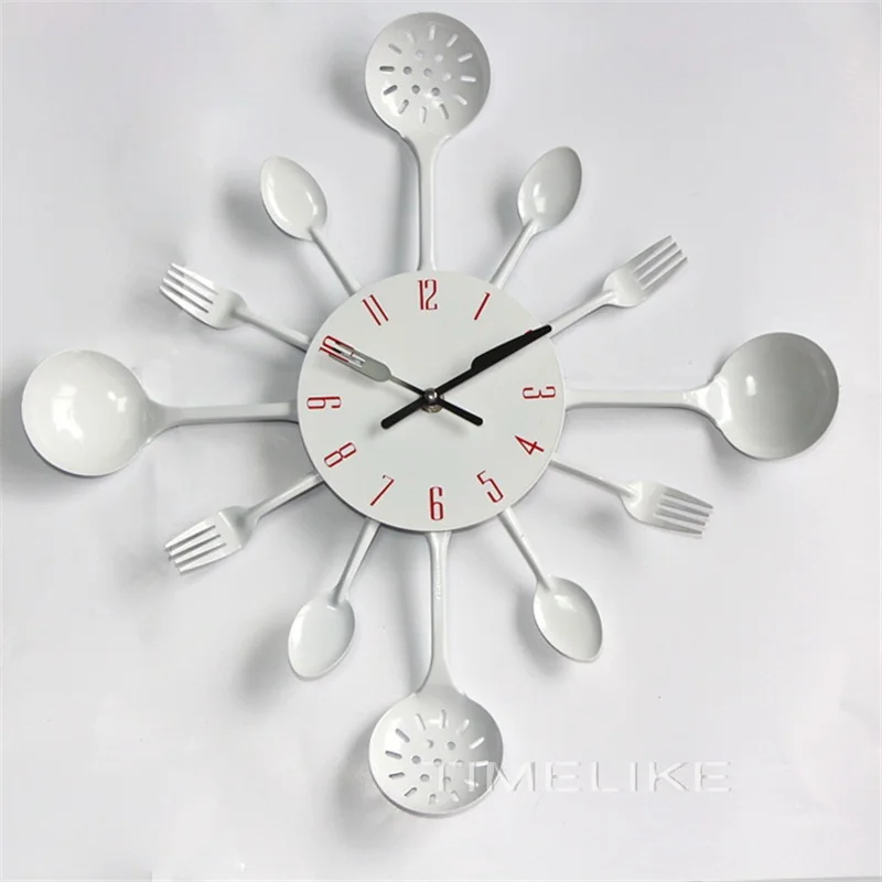 16 inch Large Size High Quality Metal Kitchen Wall Clock Fork Spoon Kitchen Wall Clock Special Gift