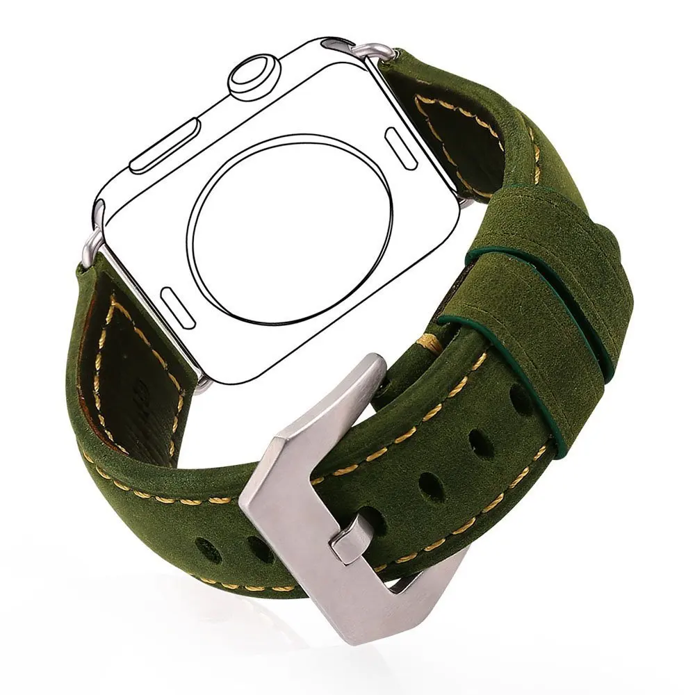

XG505 Apple watch band 42mm iWatch Band Strap Premium Genuine Leather Replacement Watchband with Secure Metal Clasp Buckle