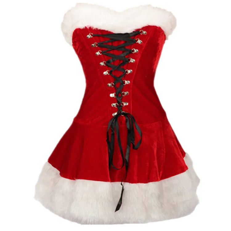 M L XL 2XL высококачественное женское рождественское платье сексуальное красное бархатное праздничное платье костюм Санта Клауса размера плюс