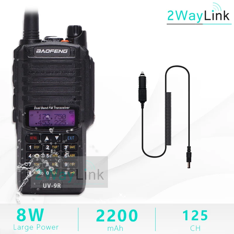 UV-9R плюс антенна Baofeng 8 Вт 10 км Водонепроницаемый IP67 иди и болтай Walkie Talkie “иди и 10 км УФ 9R UV-XR GT-3WP UV-5S UV-5R WP BF-A58 T57 T-57 - Цвет: Add Car Charger