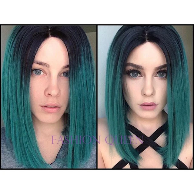 Short Hair Lace Front Wigs Ombre Green Synthetic Wig Teal Short Hair Lace Front Wigs Ombre Green Synthetic Wig Teal Straight Hight Quality Heat