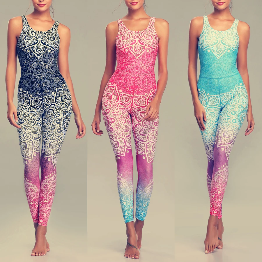 Koop LI FI Mandala Print Yoga Set Fitness Vrouwen Sport Running Pak Gym Wear Halter Vest Workout Elastische Sneldrogende Yoga Sets