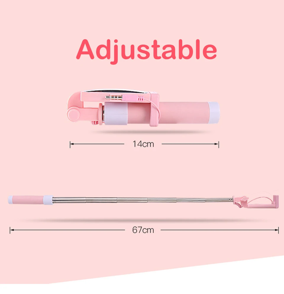 4 Color Mini Extendable Handheld Selfie Stick Stainless Steel Folding Wire Control Android Phone Handheld selfie sticks (7)