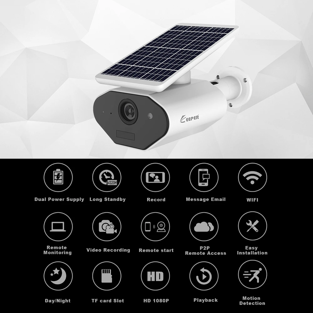 Хранитель 1080P IP65 Водонепроницаемый Открытый солнечной энергии ed камера безопасности низкая мощность перезаряжаемая батарея провод Солнечная WiFi камера s
