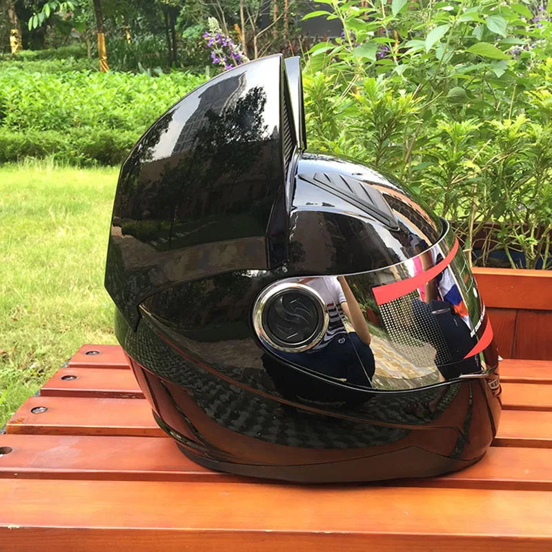Милые кошачьи ушки moto rcycle шлем черный шлем гоночный противотуманный личность дизайн полный шлем capacete moto casco